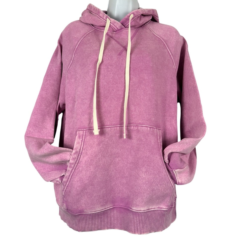 Zenana Mineral Wash Hoodie Trendy Kangaroo‎ Pocket Pink Small Super Soft NWT